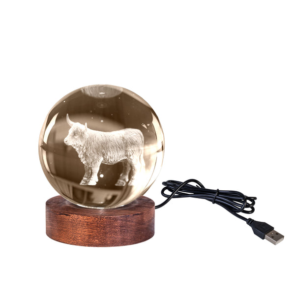 HIGHLAND COW 3D GLASS CRYSTAL BALL LAMP