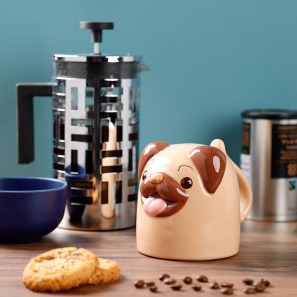 MOPPS PUG UPSIDE DOWN CERAMIC SHAPED MUG